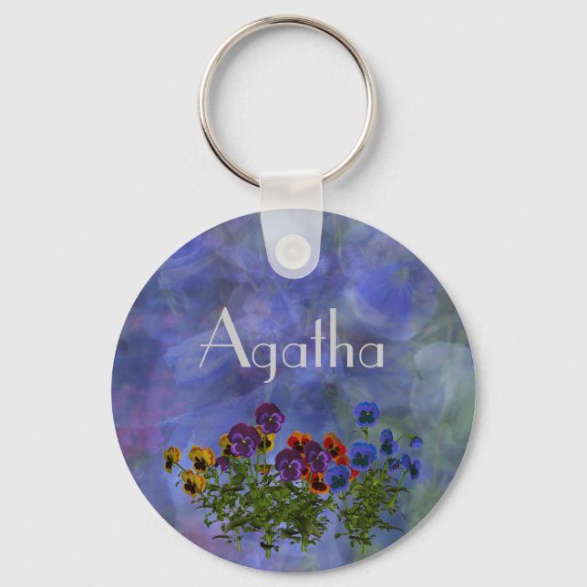 Porte-clés Agatha Purple Pansy Nom Cadeau (Recto)