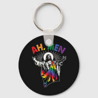 Ah Men Funny LGBT Gay pride Jesus Rainbow Flag Chr