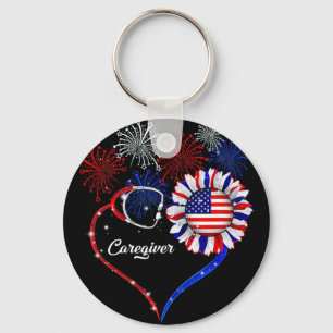 Porte-clés Aidant patriotique 4 juillet Drapeau américain Tou