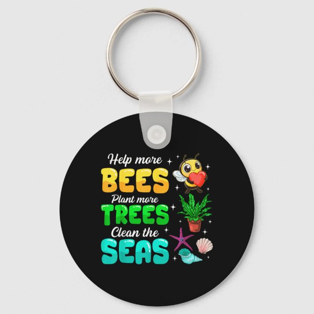Porte-clés Aider plus d'abeilles planter plus d'arbres nettoy (Recto)
