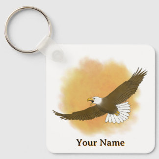 Porte-clés Aigle américain personnalisé sur fond orange