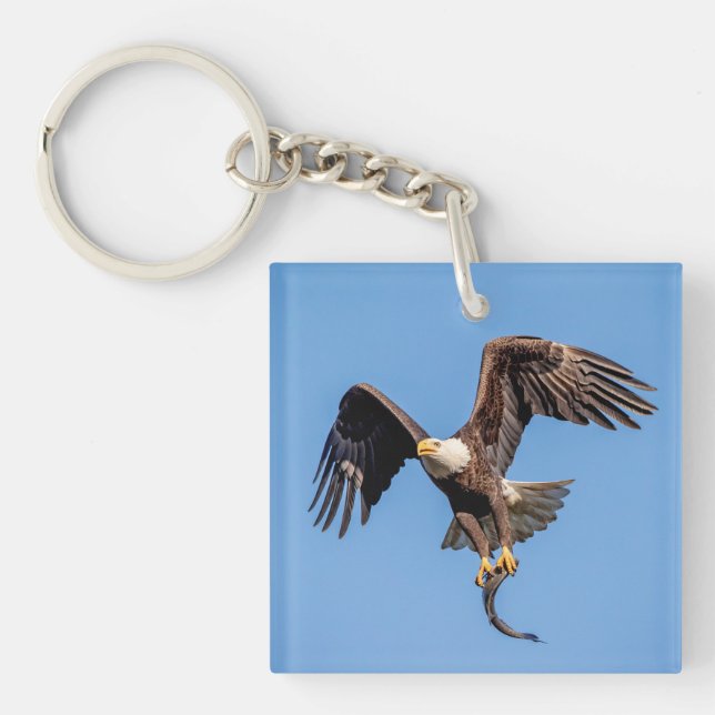 Porte-clés Aigle Bald avec un poisson (Devant)
