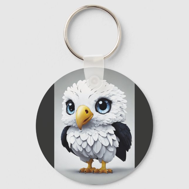 Porte-clés Aigle de dessin animé tacheté blanc mignon (Recto)