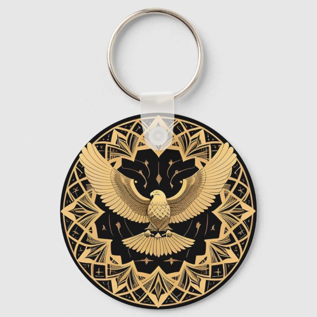 Porte-clés Aigle Géométrique Doré sur Mandala (Recto)