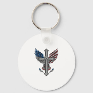 Porte-clés Aigle Patriotique Croix Gravure Vintage Vecteur Dé