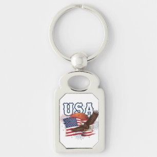 Porte-clés Aigle Patriotique USA avec Design de la Planète Ma