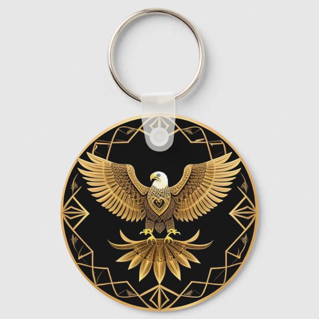 Porte-clés Aigle Royal sur Mandala Géométrique (Recto)