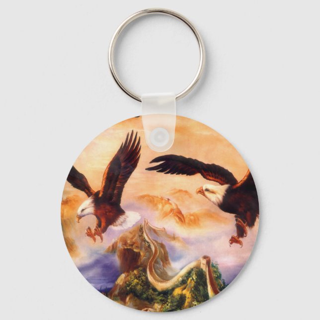 Porte-clés Aigles au-dessus de la Grande Muraille de Chine (Recto)