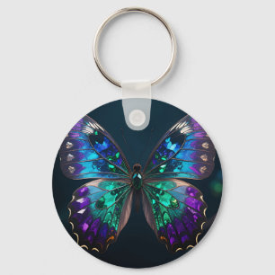 Porte-clés Ailes de papillon ornées de joyaux bleu violet iri