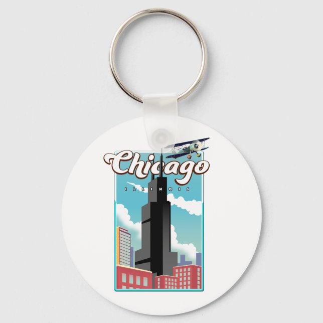 Porte-clés Aimant d'affiche de voyage Chicago Illinois États- (Recto)