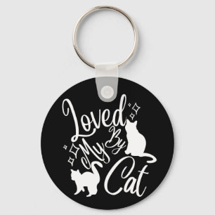 Porte-clés Aimé par mon chat en blanc