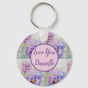 Porte-clés Aimer Vous Nommez Purple Pansy Aquarelle Clé Bague