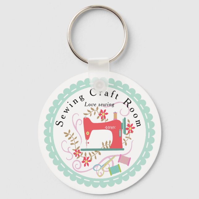 Porte-clés Aimez La Machine À Coudre. Personnalisé. Bleu. (Recto)