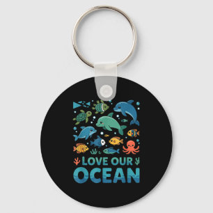 Porte-clés Aimez notre océan - animaux marins vie marine
