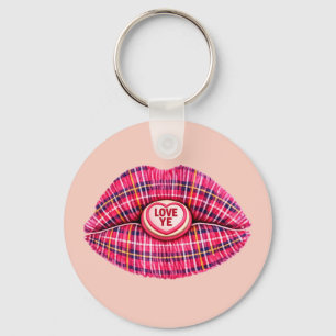 Porte-clés Aimez Ye Scottish Tartan Kiss Lips Écosse rose