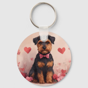 Porte-clés Airedale avec Rose - Saint Valentin