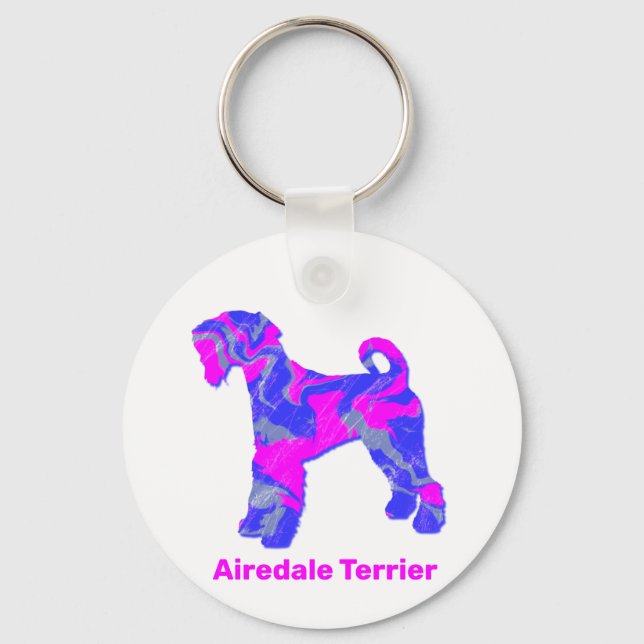 Porte-clés Airedale Terrier Chien fou rose chaud et bleu (Recto)