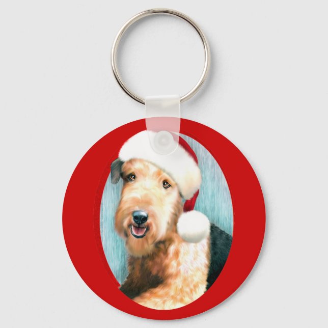 Porte-clés Airedale Terrier Père Noël (Recto)