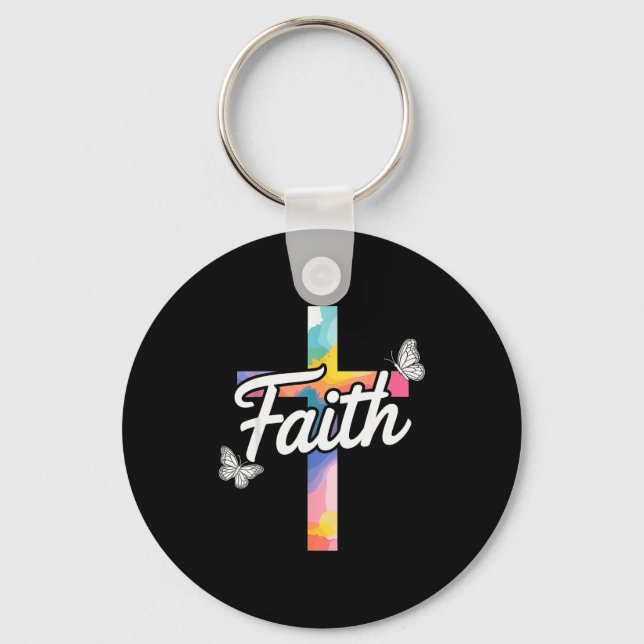 Porte-clés Aith Croix Avec Papillons Chrétien  (Recto)
