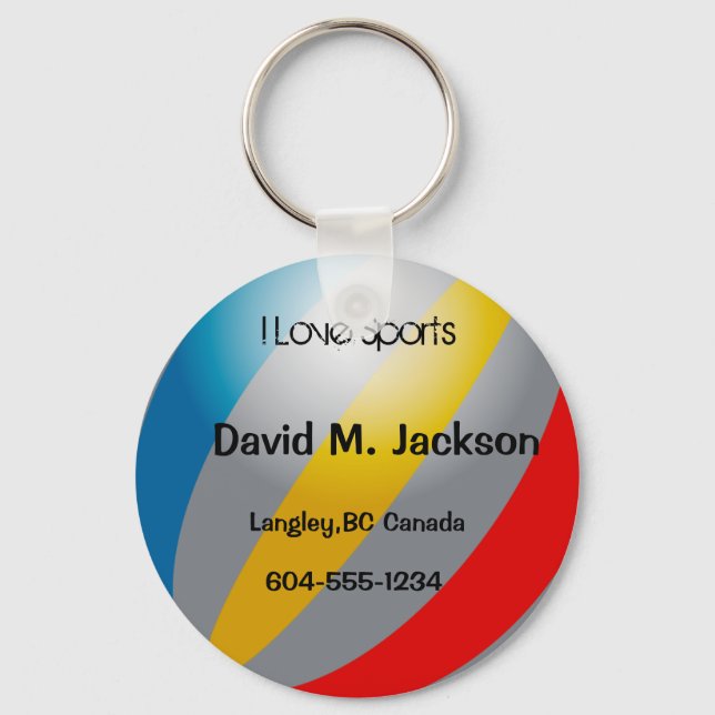 Porte-clés Ajouter du texte, Nom, adresse, sports, basketball (Recto)