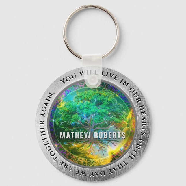 Porte-clés Ajouter Nom Arbre de Vie Mémorial Argent (Recto)