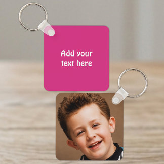 Porte-clés Ajouter un texte personnalisé 1 photo blanc rose