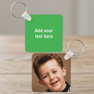 Porte-clés Ajouter un texte personnalisé 1 photo blanc vert