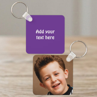 Porte-clés Ajouter un texte personnalisé 1 photo blanc violet
