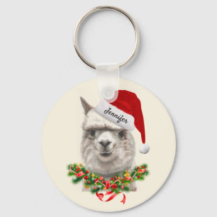 Porte-clés Ajoutez votre nom Christmas Père Noël Llama Porte
