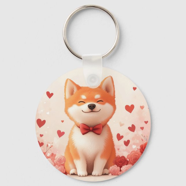 Porte-clés Akita avec des Roses - Saint-Valentin  (Recto)