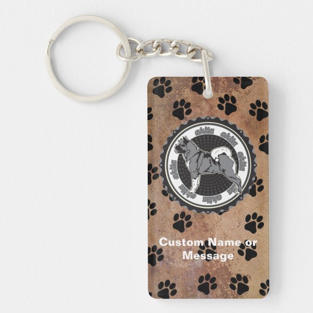 Porte-clés Akita Paws Chien de race Lover Nom personnalisé (Devant)