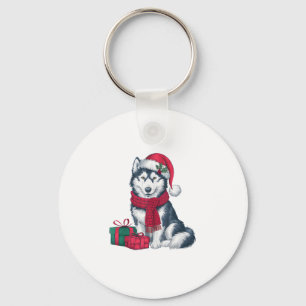 Porte-clés Alaskan Husky Chien Fêtes de Noël Père Noël