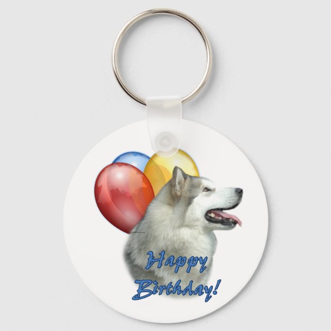 Porte-clés Alaskan Malamute Joyeux Ballons d'anniversaire (Recto)