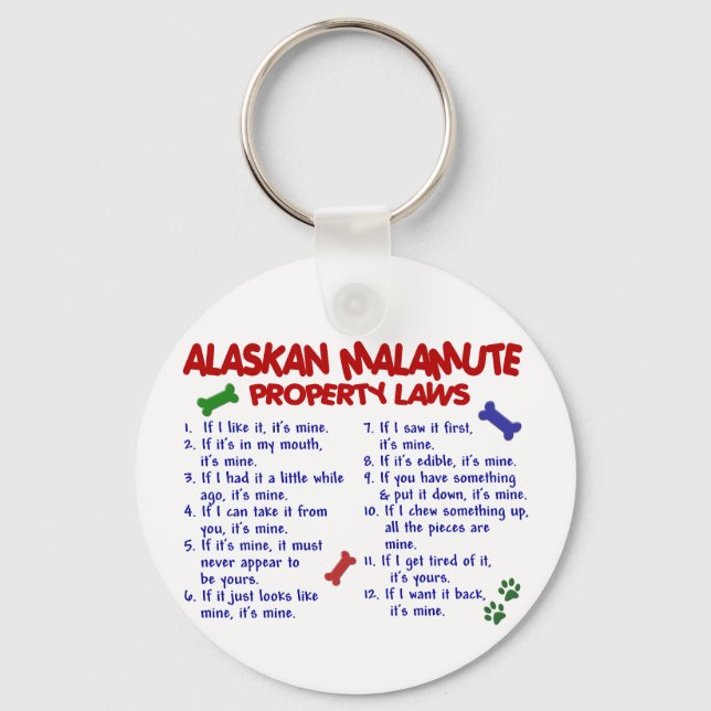 Porte-clés ALASKAN MALAMUTE Propriété Lois 2 (Recto)
