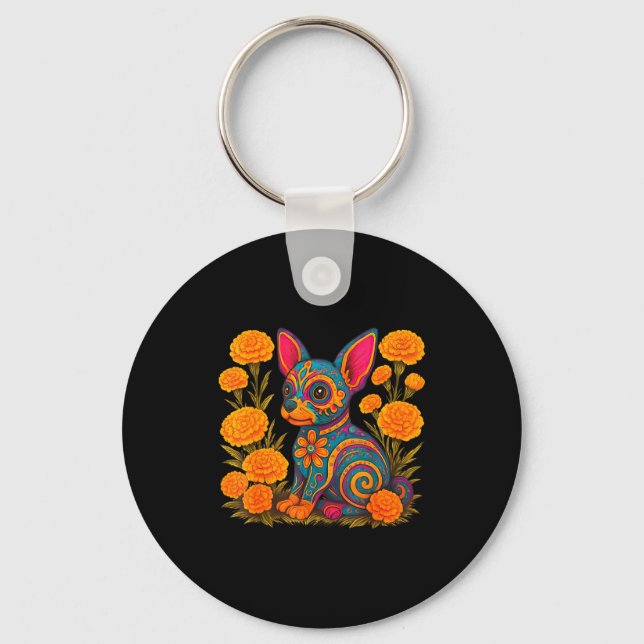 Porte-clés Alebrije Dog Flower Mexican Folk Art Owner Mom Dad (Recto)