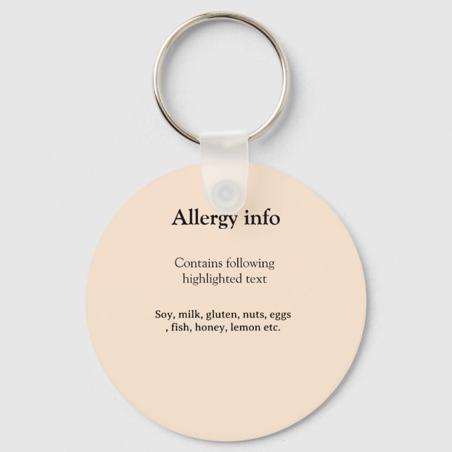 Porte-clés Alerte d'allergie alimentaire ajouter un nom aux a (Recto)