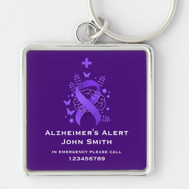 Porte-clés Alerte de maladie d'Alzheimer violet (Devant)