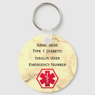 Porte-clés Alerte diabétique Médicale Type personnalisé 1 
