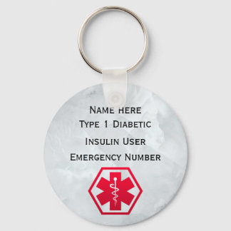 Porte-clés Alerte diabétique Type personnalisé 1 ou 2