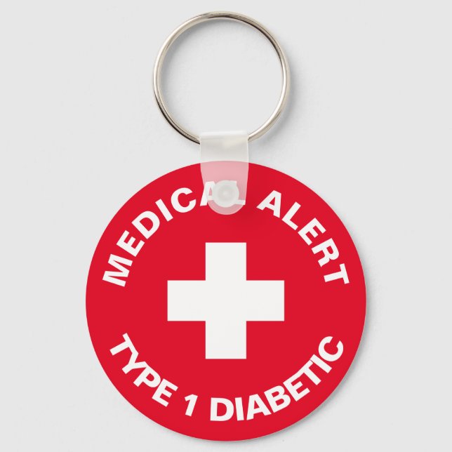 Porte-clés Alerte Médicale personnalisée rouge diabétique (Recto)