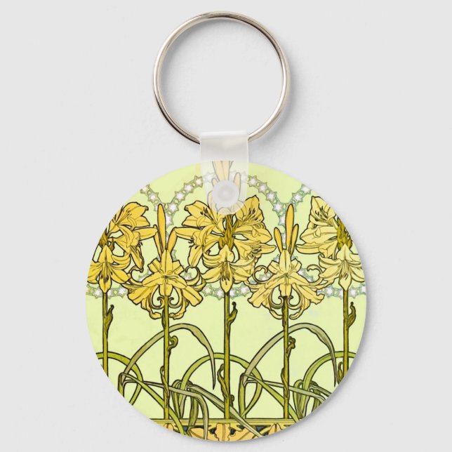 Porte-clés Alfonse Mucha Art Nouveau Lily motif floral (Recto)