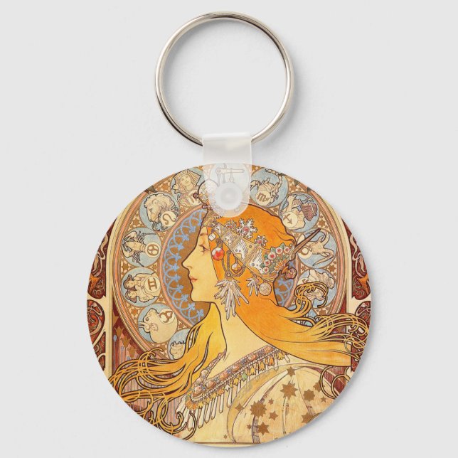 Porte-clés Alfonse Mucha Zodiac Art nouveau femme (Recto)