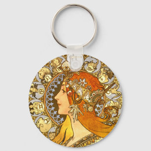 Porte-clés Alfonse Mucha Zodiac Art Nouveau Woman