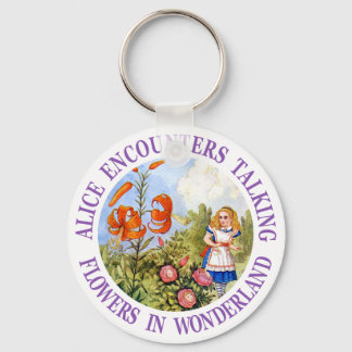 Porte-clés Alice Encounters Talking Flowers in Wonderland