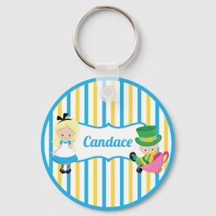 Porte-clés Alice in Wonderland Cute Kids Monogram Blue Yellow