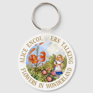 Porte-clés Alice rencontre des fleurs parlantes au pays des m