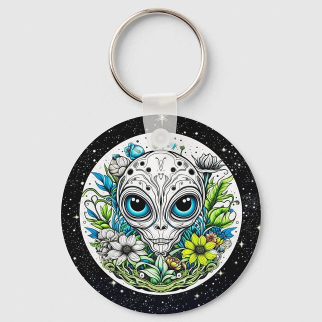 Porte-clés Alien extraterrestre en Fleurs Starry Night (Recto)
