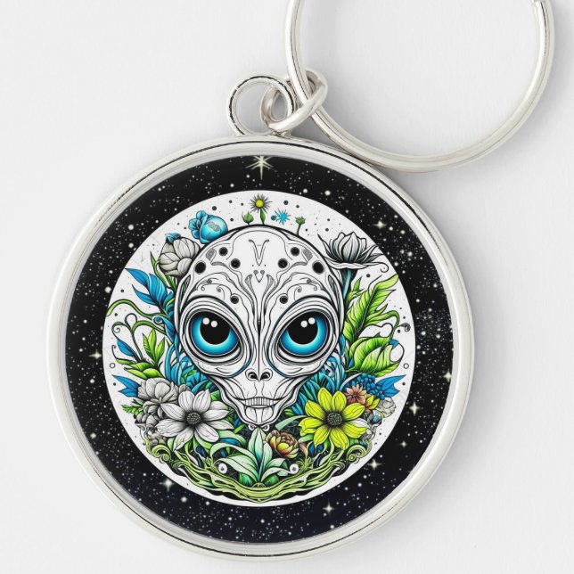 Porte-clés Alien extraterrestre en Fleurs Starry Night (Devant)