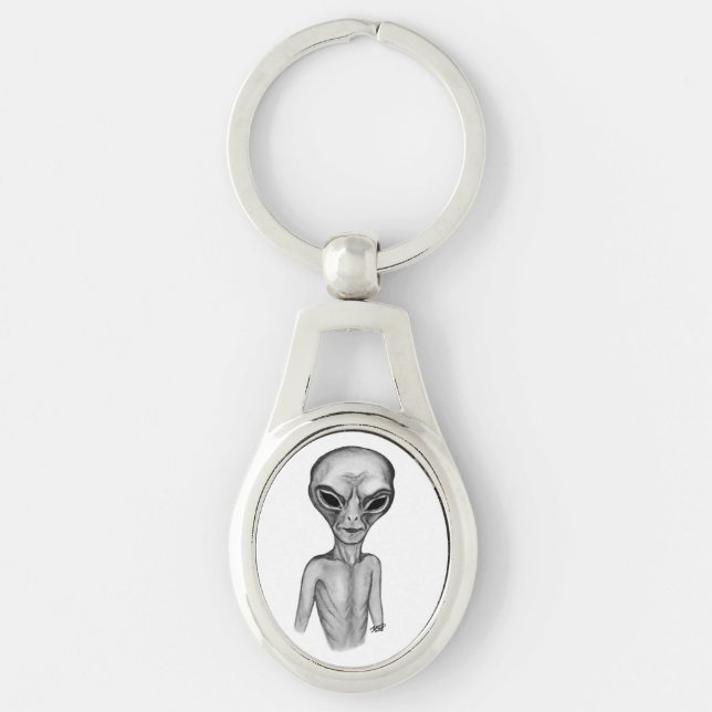Porte-clés Alien gris, je veux croire (Devant)