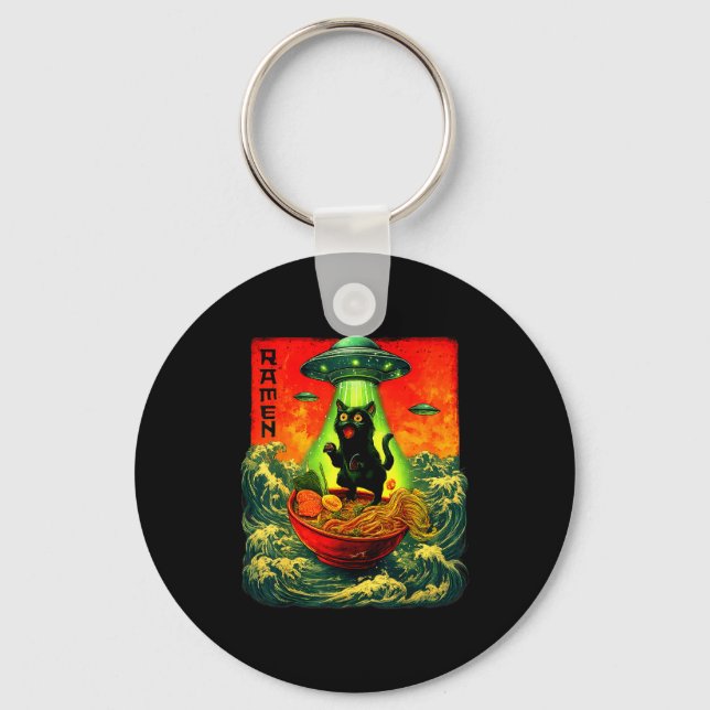Porte-clés Alien Ramen Cat Ufo Japanese Retro Art Gifts Men W (Recto)